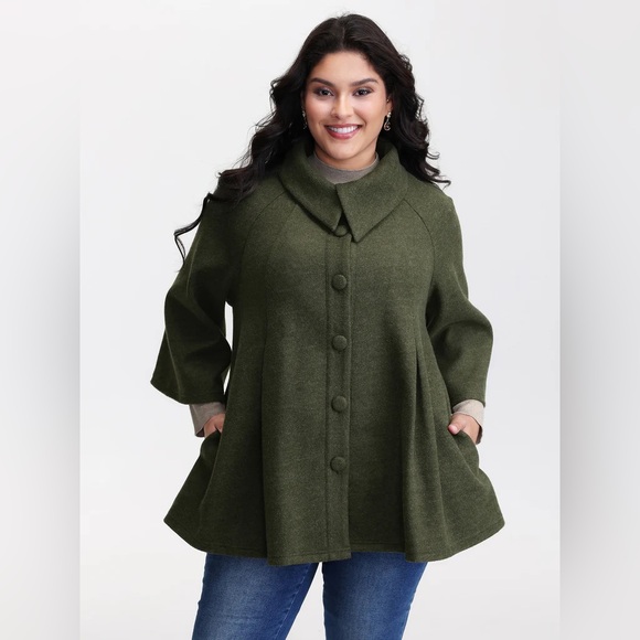 BloomChic Jackets & Blazers - BloomChic Green A Line Button Jacket Flared Sleeve Plus Women’s Size 22 24